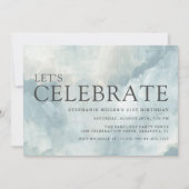 ダスティブルー抽象芸術ブラシストローク21歳の誕生日 招待状 (正面)