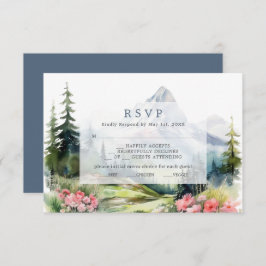 ダスティブルー春マウンテンズウェディングRSVPカード 出欠カード