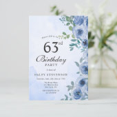 ダスティブルー水彩フラワーチック63歳の誕生日 招待状 (スタンド正面)