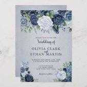ダスティブルー水彩フローラ 招待状 (正面/裏面)