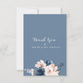 ダスティブルー淡い色のピンクフローラ結婚ズ サンキューカード (正面)