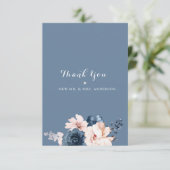 ダスティブルー淡い色のピンクフローラ結婚ズ サンキューカード (スタンド正面)