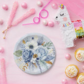 ダスティブルー牡丹バラフローラズ ペーパープレート (パーティー)