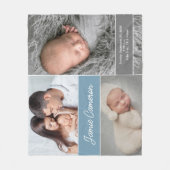 ダスティブルー男の赤ちゃん名誕生統計フォトコラージュ フリースブランケット (正面)