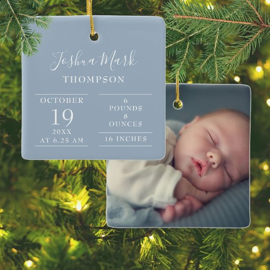 ダスティブルー男の赤ちゃん誕生統計の写真 セラミックオーナメント