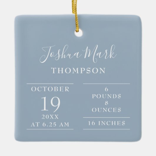 ダスティブルー男の赤ちゃん誕生統計の写真 セラミックオーナメント (正面)