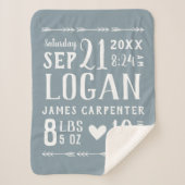 ダスティブルー男の赤ちゃん誕生統計キープサケ シェルパブランケット (正面)