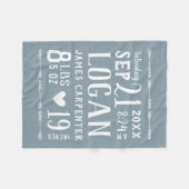 ダスティブルー男の赤ちゃん誕生統計キープサケ フリースブランケット (正面(横))