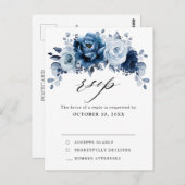 ダスティブルー石板ダークネイビーフローラ植物学RSVP ポストカード (正面/裏面)