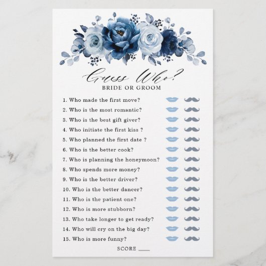 ダスティブルー石板ネイビーフローラブライダルシャワーゲーム (正面)