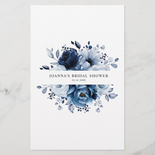 ダスティブルー石板ネイビーフローラブライダルシャワーゲーム (裏面)