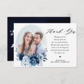 ダスティブルー石板ネイビーフローラボタニカル結婚ズ サンキューカード (正面/裏面)