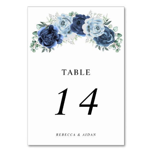 ダスティブルー石板ネイビーフローラボタニカル結婚ズ テーブルナンバー (正面)