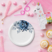 ダスティブルー石板ネイビーフローラボタニカル結婚ズ ペーパープレート (パーティー)