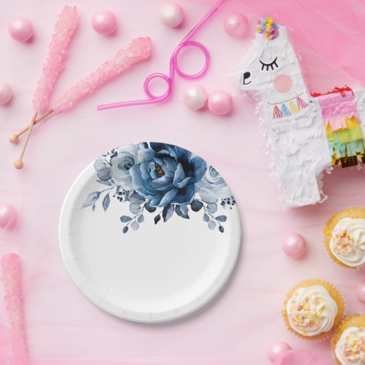 ダスティブルー石板ネイビーフローラボタニカル結婚ズ ペーパープレート (パーティー)