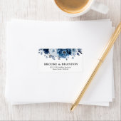 ダスティブルー石板ネイビーフローラボタニカル結婚ズ ラベル (インサイチュ)