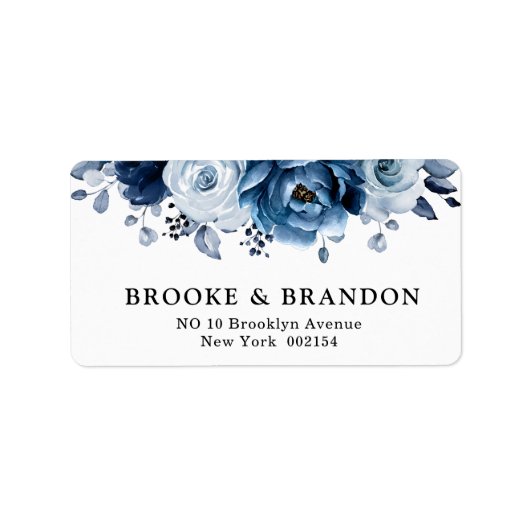 ダスティブルー石板ネイビーフローラボタニカル結婚ズ ラベル (正面)