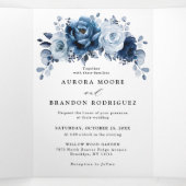 ダスティブルー石板ネイビーフローラボタニカル結婚ズ 三つ折り案内状 (内部中)