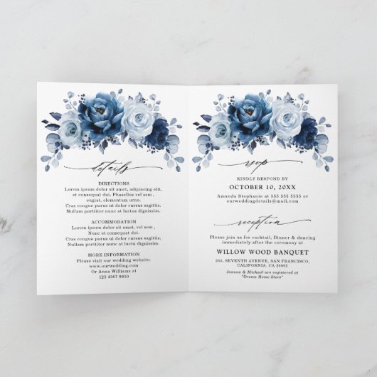 ダスティブルー石板ネイビーフローラボタニカル結婚ズ 招待状 (内部)