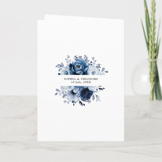 ダスティブルー石板ネイビーフローラボタニカル結婚ズ 招待状 (裏面)