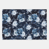 ダスティブルー石板ネイビーフローラ植物学結婚校'Wra ラッピングペーパーシート (正面3)