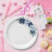 ダスティブルー石板ネイビーフローラ植物学 ペーパープレート (パーティー)