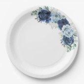 ダスティブルー石板ネイビーフローラ植物学 ペーパープレート (正面)