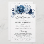 ダスティブルー石板ネイビーフローラ結婚式 プログラム (正面/裏面)