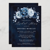 ダスティブルー石板ネイビーブライダルシャワーインヴィ 招待状 (正面/裏面)