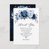 ダスティブルー石板ネイビーボタニカルブライダルシャワー サンキューカード (正面/裏面)