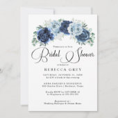 ダスティブルー石板ネイビーボタニカルブライダルシャワー 招待状 (正面)