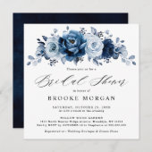 ダスティブルー石板ネイビーボタニカルブライダルシャワー 招待状 (正面/裏面)