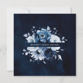 ダスティブルー石板ネイビーボタニカルブライダルシャワー 招待状 (裏面)