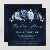 ダスティブルー石板ネイビーボタニカルブライダルシャワーInv 招待状 (正面/裏面)