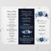 ダスティブルー石板ネイビーボタニカル結婚式 プログラム (正面/裏面)
