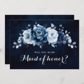 ダスティブルー石板ネイビー私のメイド・オブ・オーナー(花嫁付き添い人) 招待状 (正面/裏面)