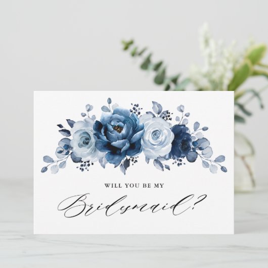 ダスティブルー石板ネイビー私の花嫁のメイド 招待状 (スタンド正面)