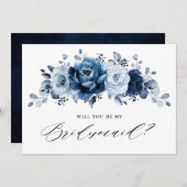 ダスティブルー石板ネイビー私の花嫁のメイド 招待状 (正面/裏面)