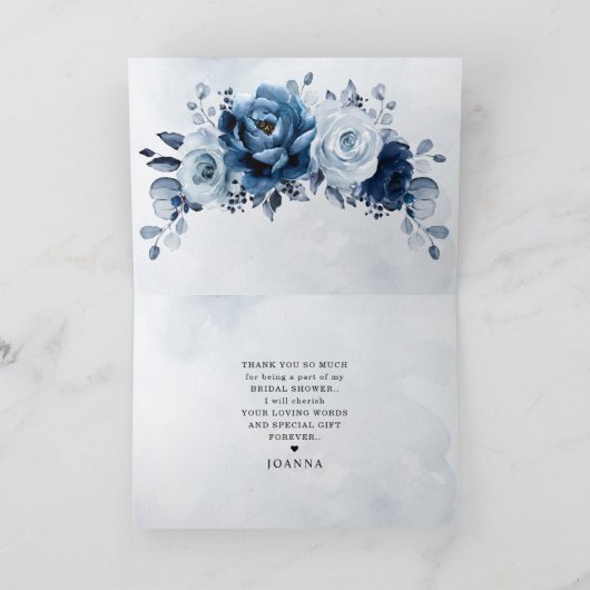 ダスティブルー石板ネービーブライダルシャワー結婚ズ感謝してい サンキューカード (内部)