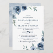 ダスティブルー石板フローラボタニカルシック結婚ズ 招待状 (正面/裏面)