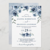 ダスティブルー石板フローラボタニカルシック結婚ズ 招待状 (正面/裏面)