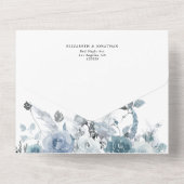 ダスティブルー石板ボホフローラ結婚ズ詳細RSVP オールインワン招待状 (裏面)