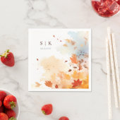 ダスティブルー紅葉モノグラム結婚ズ スタンダードカクテルナプキン (インサイチュ)