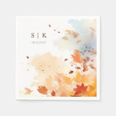 ダスティブルー紅葉モノグラム結婚ズ スタンダードカクテルナプキン (正面)