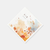 ダスティブルー紅葉モノグラム結婚ズ スタンダードカクテルナプキン (角)