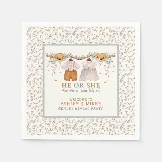 ダスティブルー素朴フローラコテージコアジェンダーリビール スタンダードカクテルナプキン (正面)