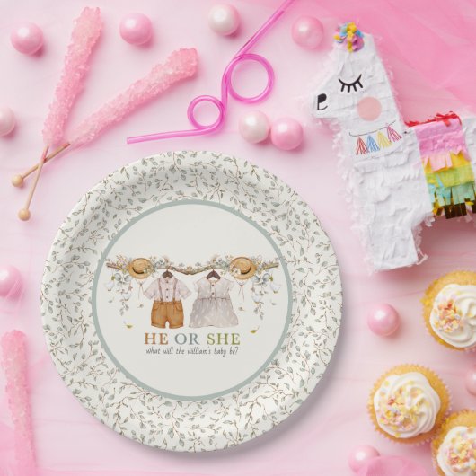 ダスティブルー素朴フローラコテージコアジェンダーリビール ペーパープレート (パーティー)