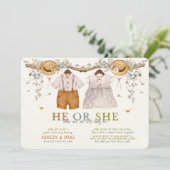 ダスティブルー素朴フローラコテージコアジェンダーリビール 招待状 (スタンド正面)