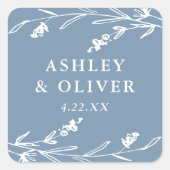 ダスティブルー素朴フローラワイルドフラワー結婚式の引き出物 スクエアシール (正面)