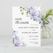 ダスティブルー素朴フローラ結婚式の日付を保存 招待状 (スタンド正面)